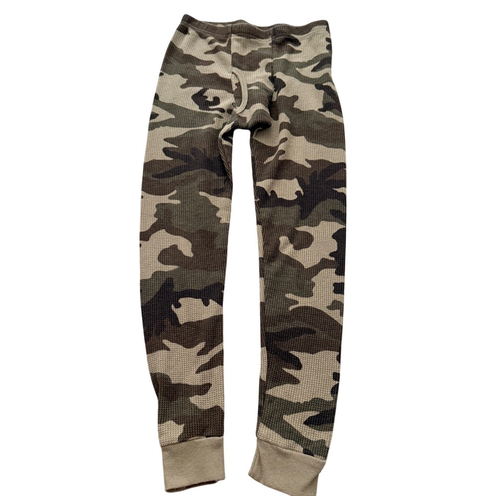 Joe Boxer Thermal Pants Kids Size 10 Green Camo Waffle Knit Long Johns